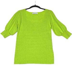 Moodie Womens Small Neon Lime Green Half Sleeve Square Neck Puff Sleeve Sweater